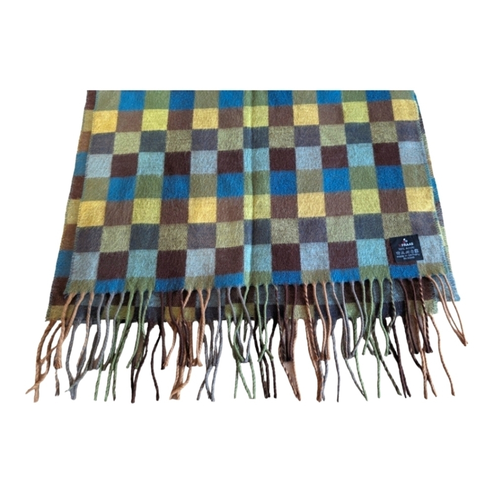 V. Fraas Germany Unisex Checked Neutral Scarf Approx. 16" X 70" EUC